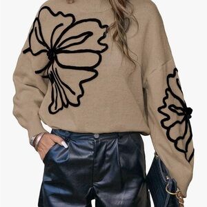 Verdusa Women’s Floral Mock Neck Long Sleeve Sweater